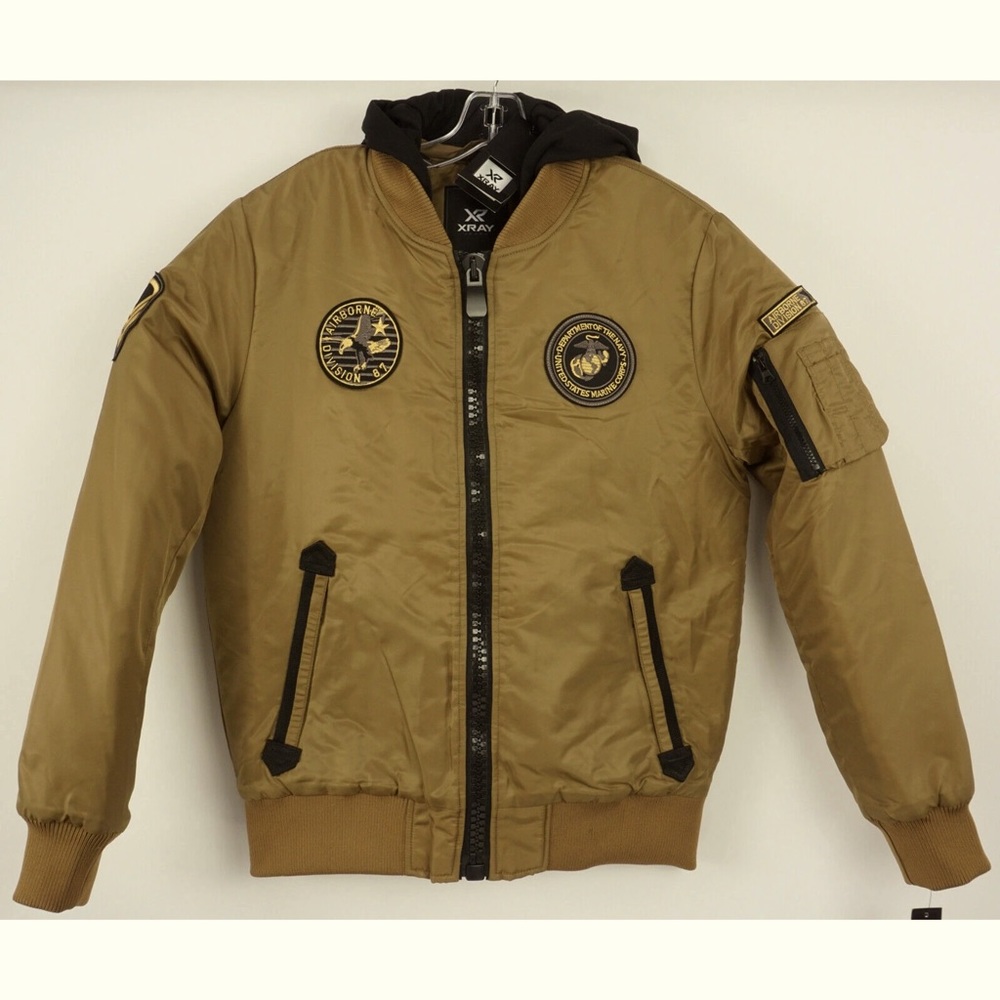XRAY Military Patch Hooded Full Zip Bomber size L